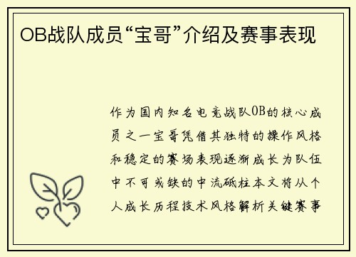 OB战队成员“宝哥”介绍及赛事表现