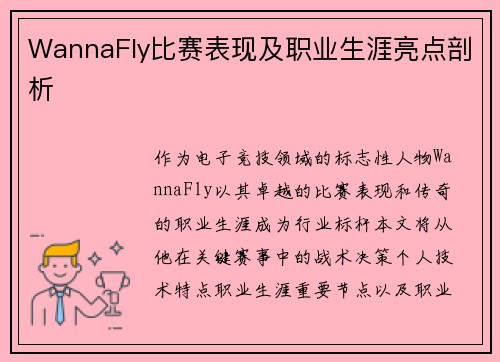 WannaFly比赛表现及职业生涯亮点剖析